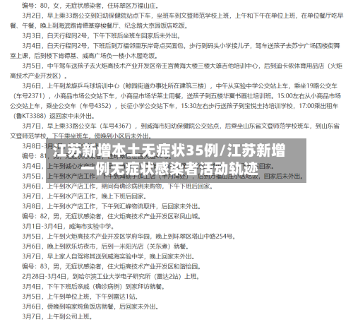 江苏新增本土无症状35例/江苏新增一例无症状感染者活动轨迹